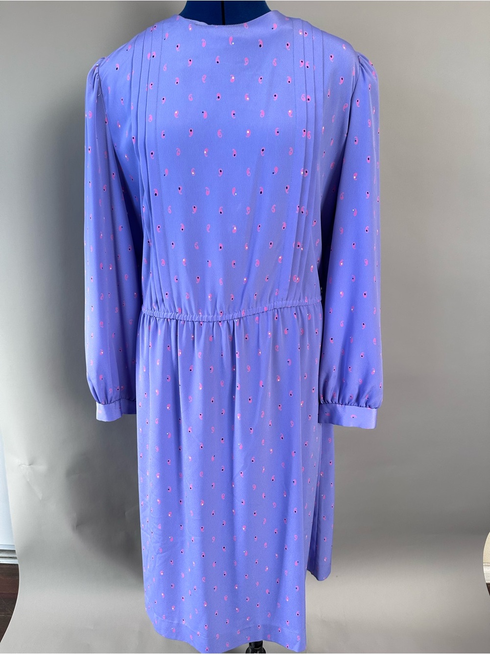 Vintage 80’s Lavender Midi Dress with Pink Dot Print